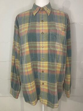 The Territory Ahead Green and Yellow Plaid Corduroy Shirt